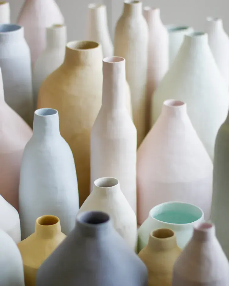 Delicate hand-built porcelain vessel in pastel tones