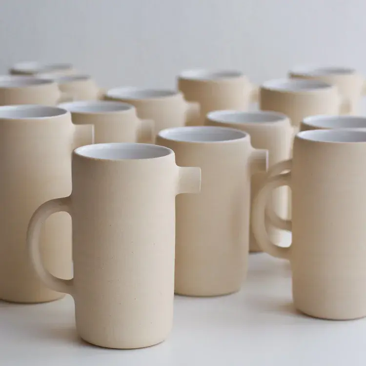 Signature hand-built seagull jug in natural stoneware