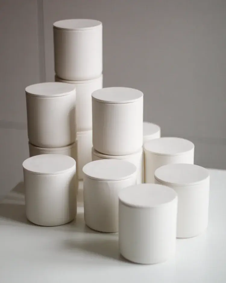 Slip-cast porcelain pieces with smooth refined finish