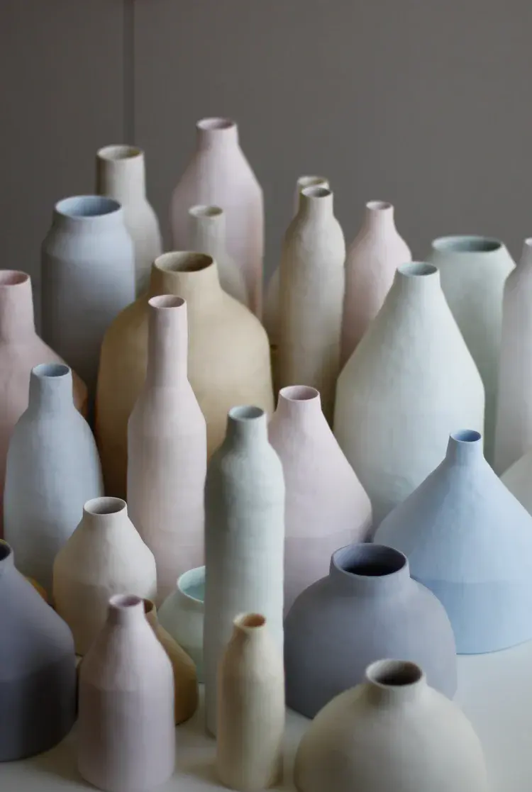 Hand-built porcelain vase in pastel blue