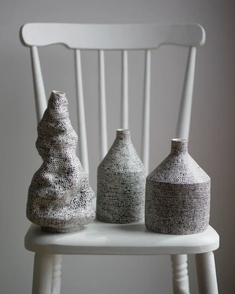 Hand-coiled porcelain bowl with unglazed rim
