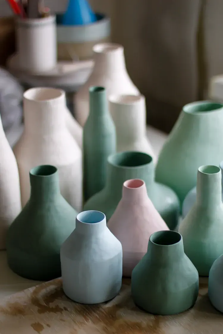 Porcelain lidded container with clean geometric lines