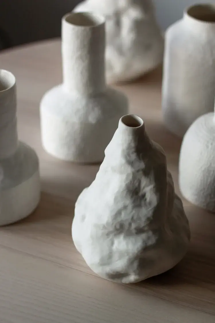 Slip-cast porcelain piece in pale pink