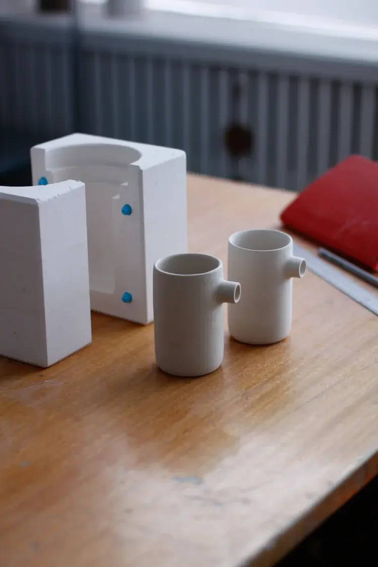 Detail of slip-cast porcelain bowl with smooth finish