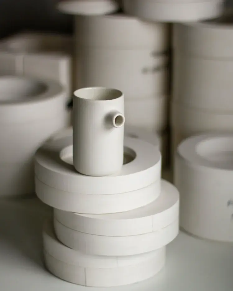 Porcelain slip-cast bowl with soft blue-grey finish