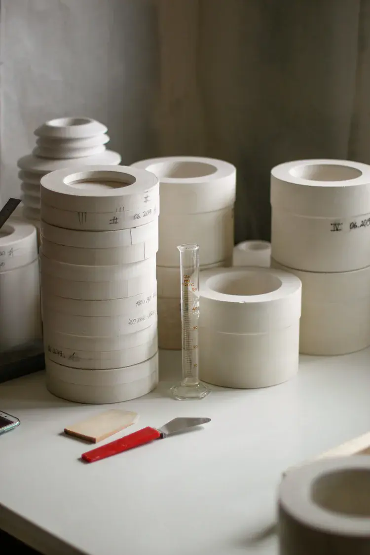 Detail of lid fitting on slip-cast porcelain jar