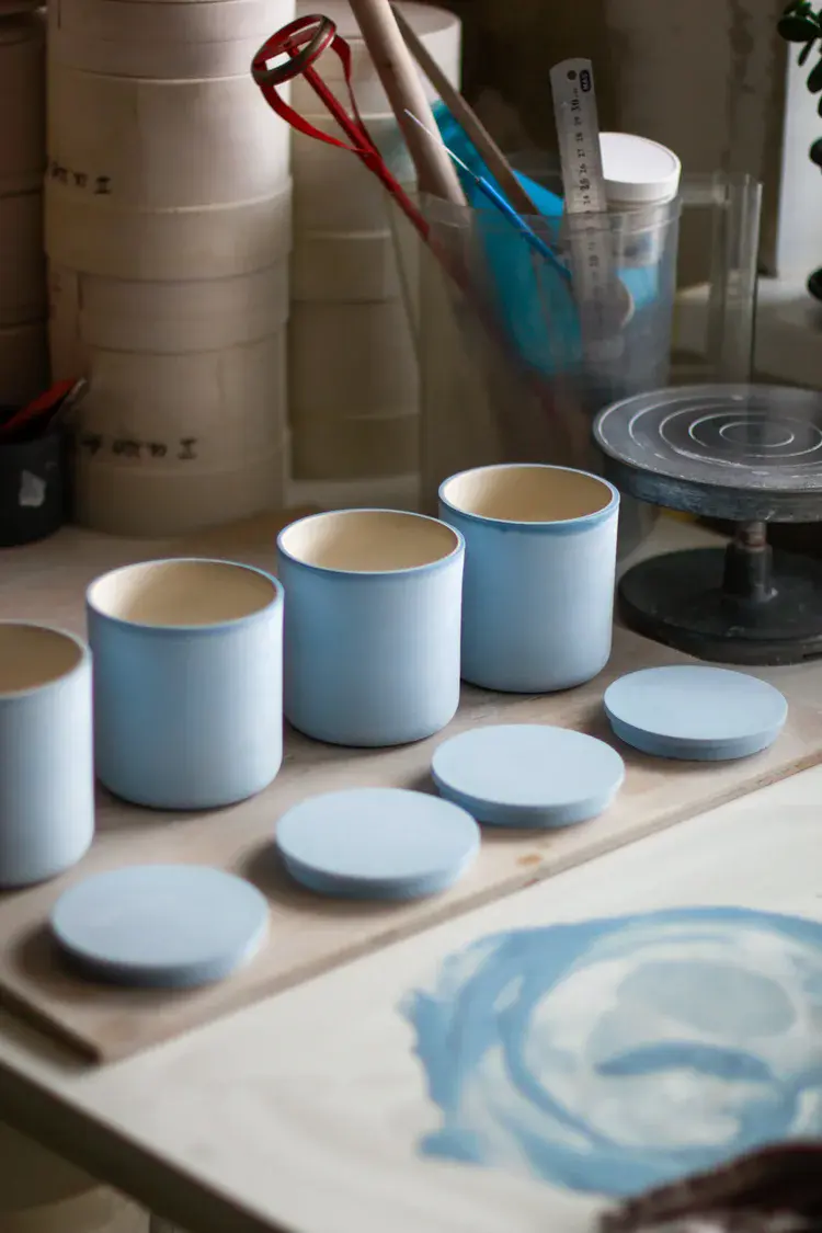 Kiln-fired slip-cast jar showing subtle porcelain warping