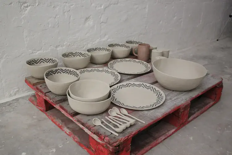 Hand-built stoneware platter with warm finish
