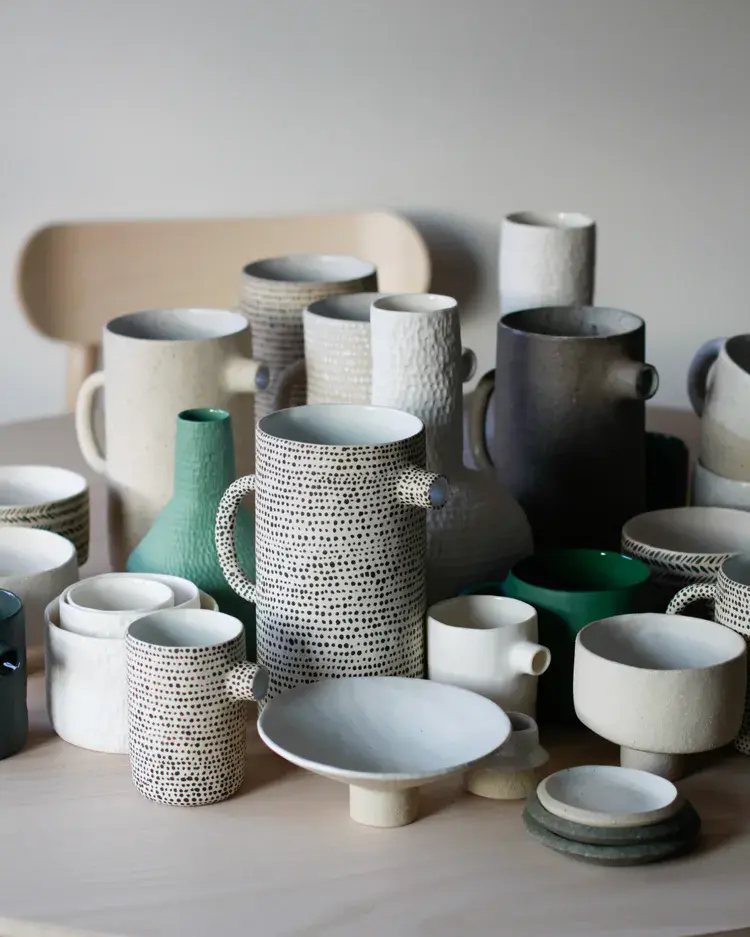 Stoneware candleholder with textured coil-built surface