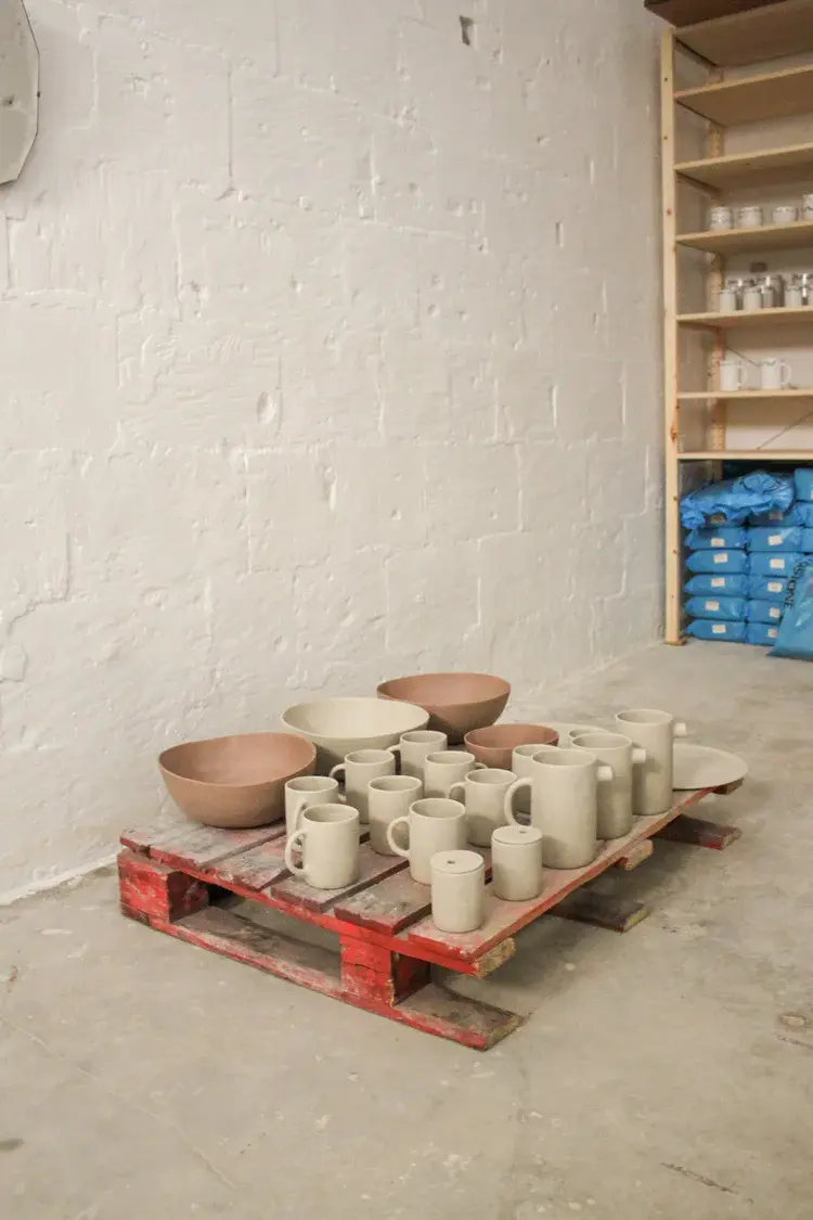 Potter's wheel with fresh clay centered and ready