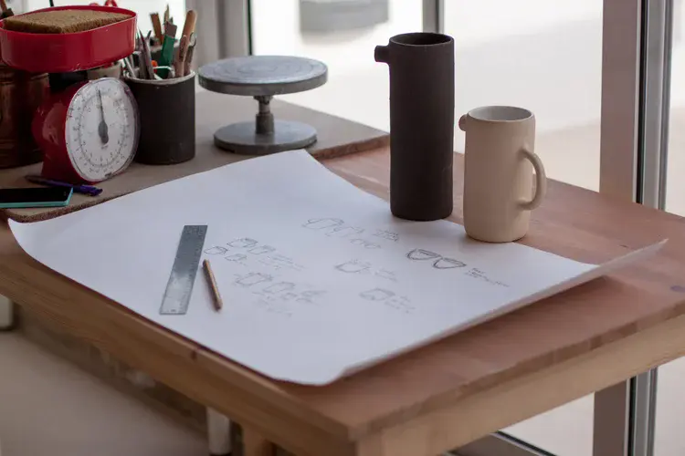 Studio detail showing ceramic surface textures up close