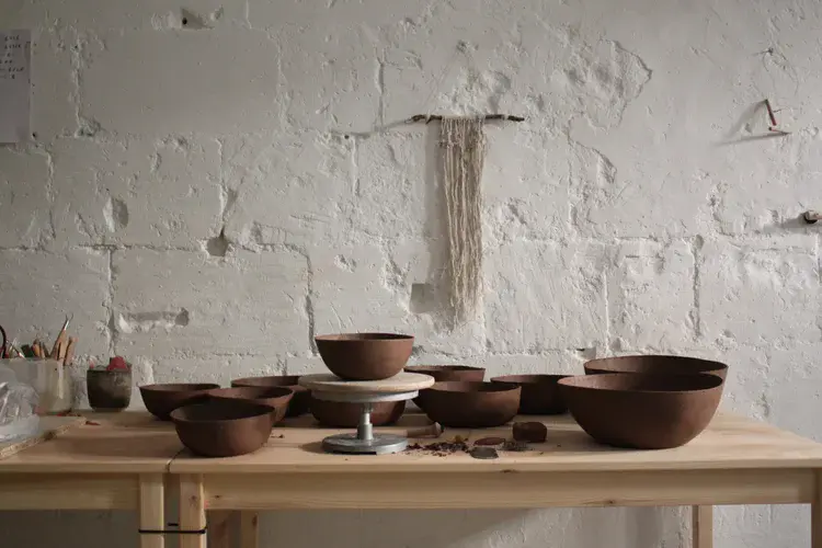 Raw clay coils prepared for hand-building techniques